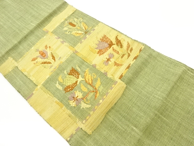 JAPANESE NAGOYA OBI / MAWATA TSUMUGI / WOVEN FLORAL PLANTS